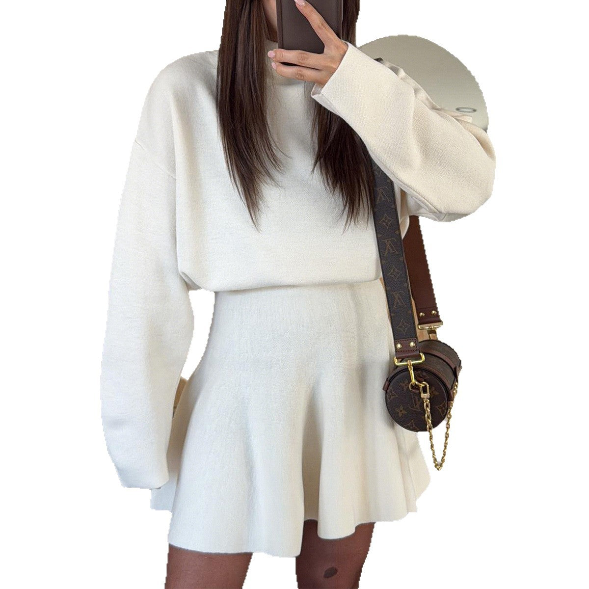 Casual Vacation Style Sweater Long Sleeve Skirt Dress Women's Clothing