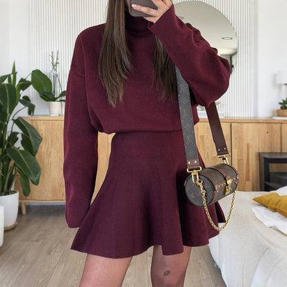Casual Vacation Style Sweater Long Sleeve Skirt Dress Women's Clothing
