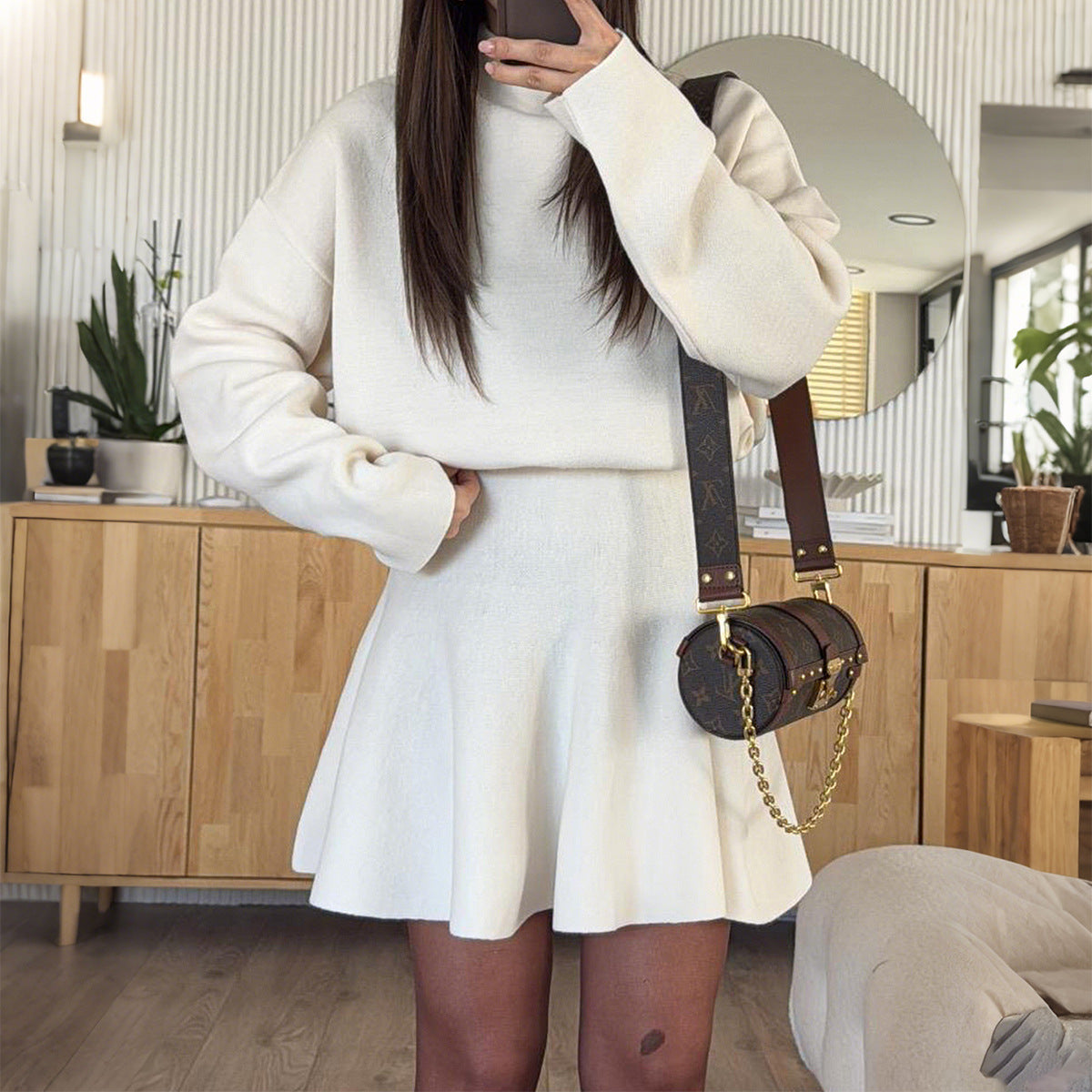 Casual Vacation Style Sweater Long Sleeve Skirt Dress Women's Clothing